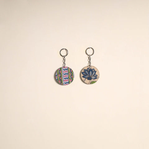 Fabric-embellished wood keychain (set of 2) 29 - handcrafted