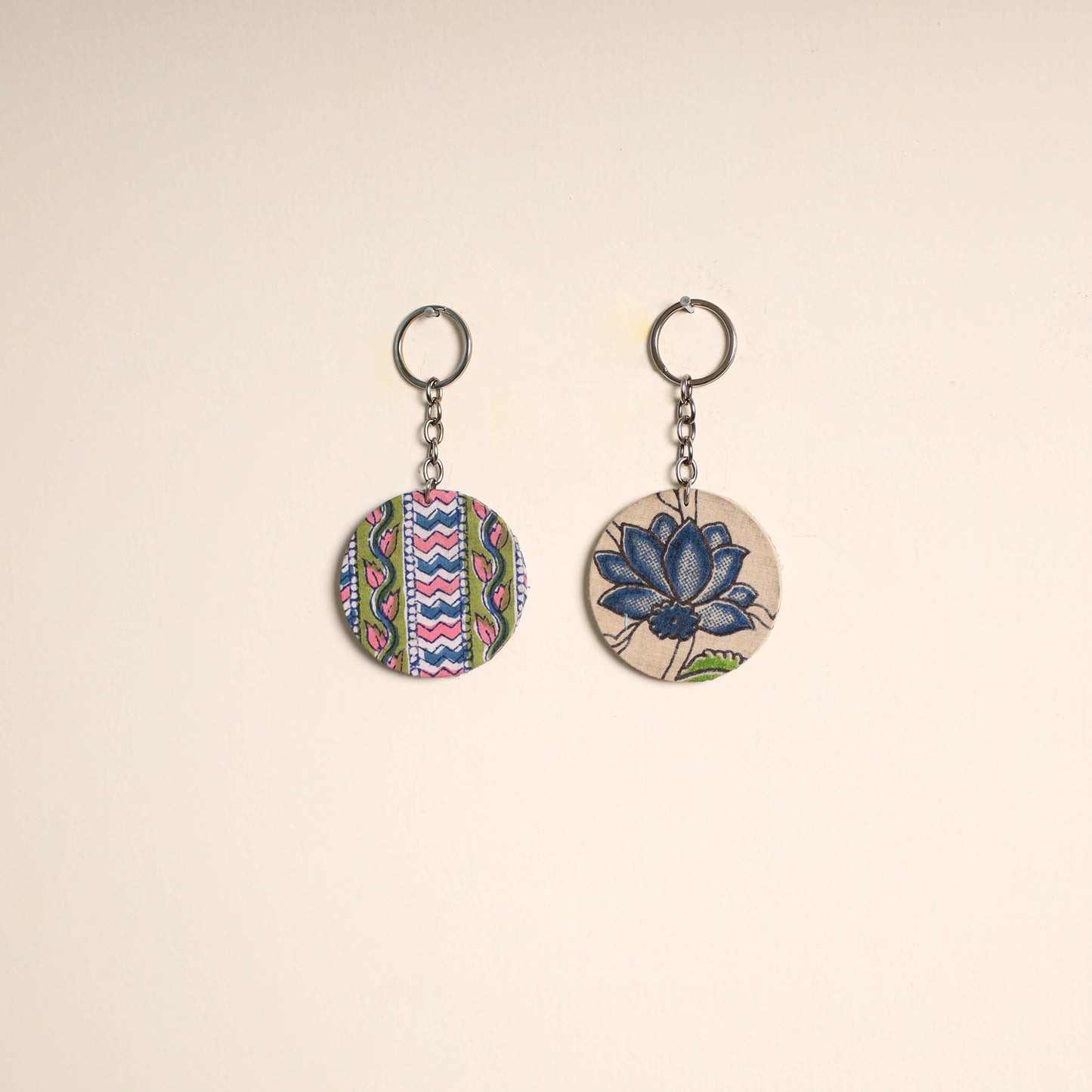Fabric-embellished wood keychain (set of 2) 29 - handcrafted