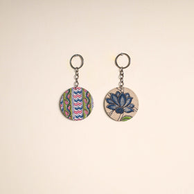 Fabric-embellished wood keychain (set of 2) 29 - handcrafted