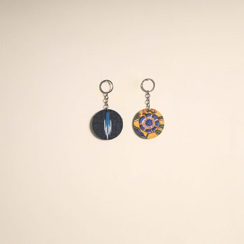 Multicolor - fabric-embellished wood keychain (set of 2) 30