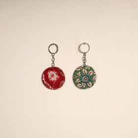 Multicolor - fabric-embellished wood keychain (set of 2) 32