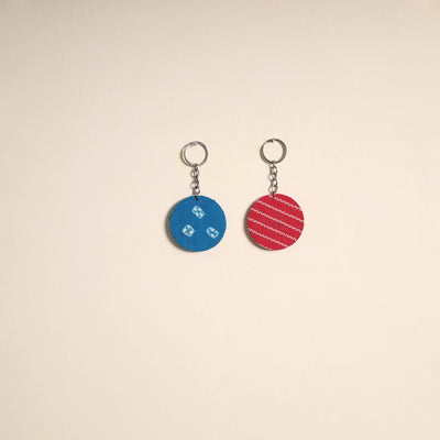 Multicolor - fabric-embellished wood keychain (set of 2) 33