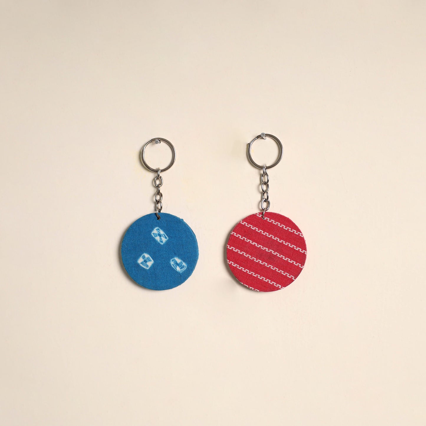 Multicolor - fabric-embellished wood keychain (set of 2) 33