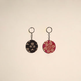 Multicolor - fabric-embellished wood keychain (set of 2) 34