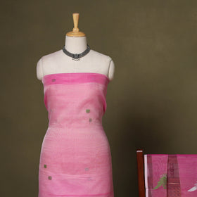 Pink - 2pc handloom mulberry silk unstitched phulia jamdani