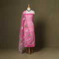 Pink - 2pc handloom mulberry silk unstitched phulia jamdani