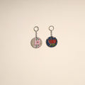 Multicolor - fabric-embellished wood keychain (set of 2) 37
