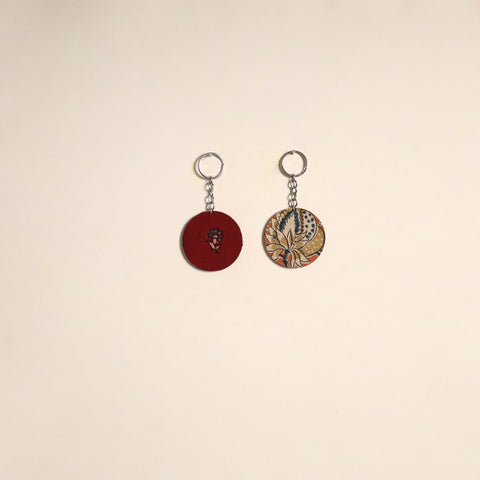 Multicolor - fabric-embellished wood keychain (set of 2) 41