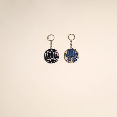 Multicolor - fabric-embellished wood keychain (set of 2) 44