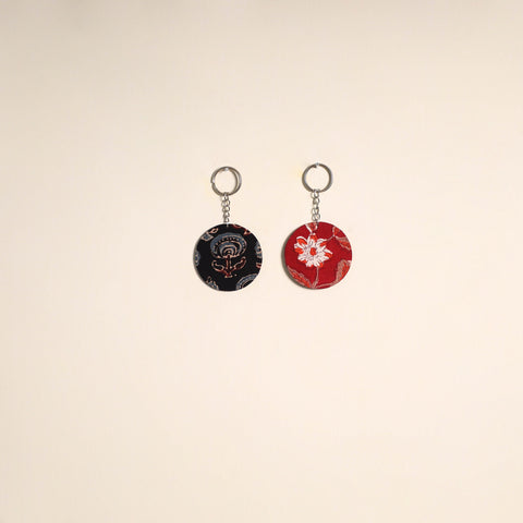 Multicolor - fabric-embellished wood keychain (set of 2) 43