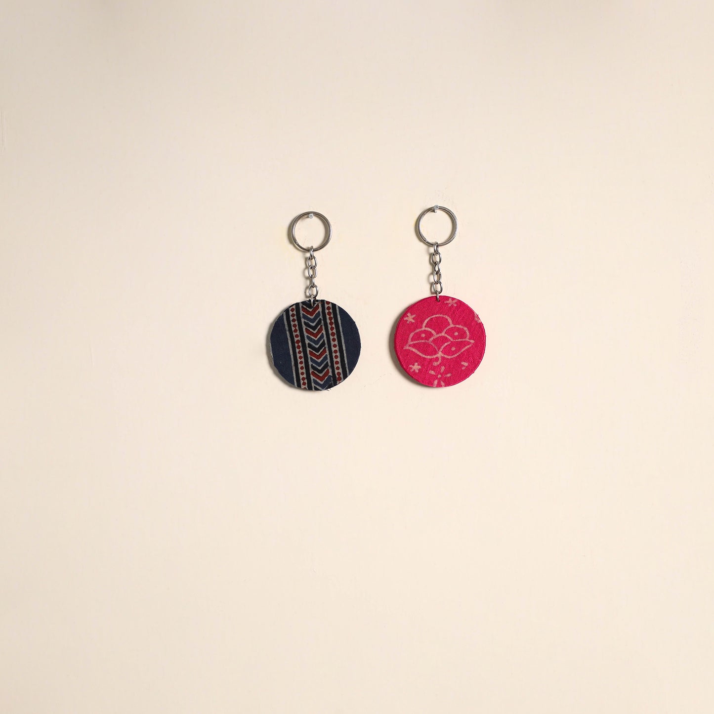 Multicolor - fabric-embellished wood keychain (set of 2) 45