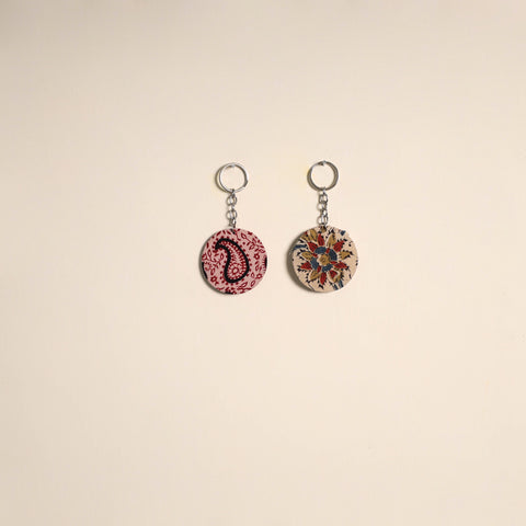 Multicolor - fabric-embellished wood keychain (set of 2) 46