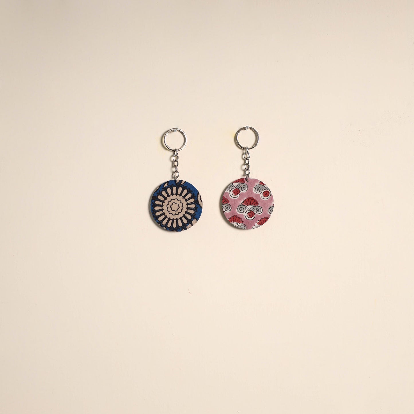 Multicolor - fabric-embellished wood keychain (set of 2) 48