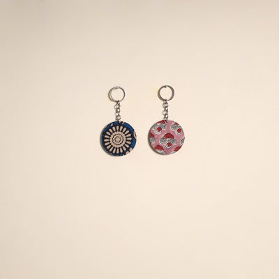 Multicolor - fabric-embellished wood keychain (set of 2) 48