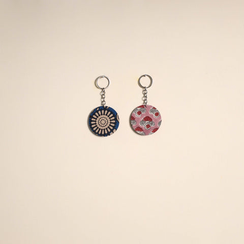 Multicolor - fabric-embellished wood keychain (set of 2) 48