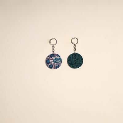 Multicolor - fabric-embellished wood keychain (set of 2) 49