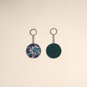 Multicolor - fabric-embellished wood keychain (set of 2) 49