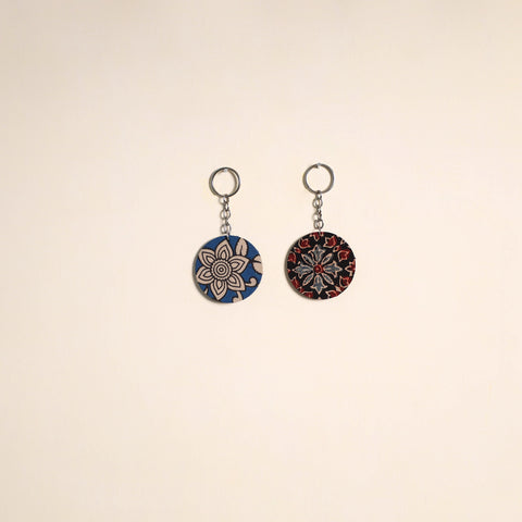 Multicolor - fabric-embellished wood keychain (set of 2) 50