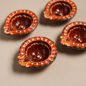 Festive handpainted clay diya (set of 4) 04 - handcrafted