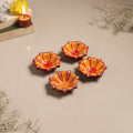 Festive handpainted clay diya (set of 4) 05 - handcrafted