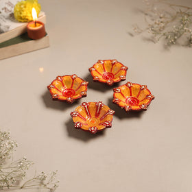 Festive handpainted clay diya (set of 4) 05 - handcrafted
