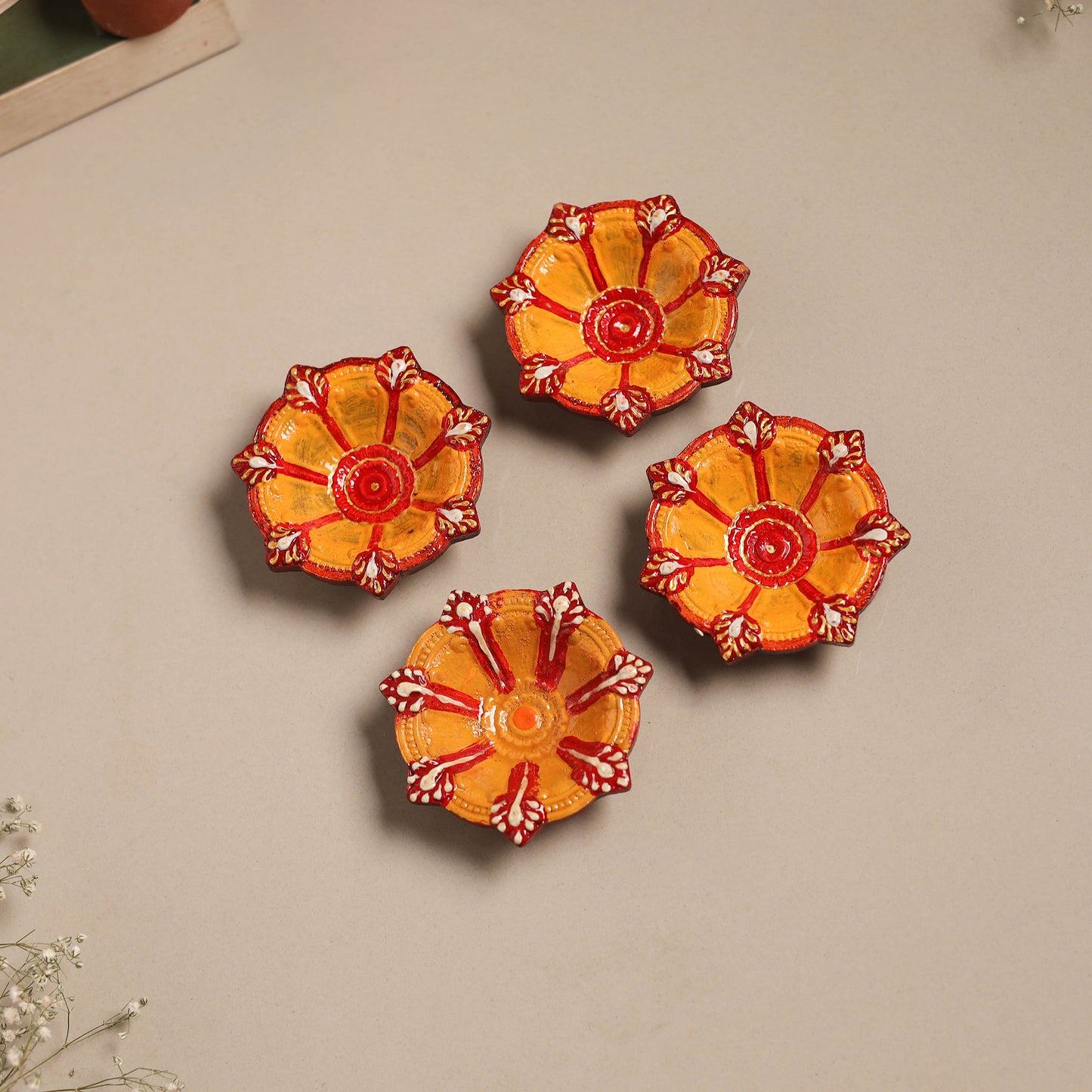 Festive handpainted clay diya (set of 4) 05 - handcrafted