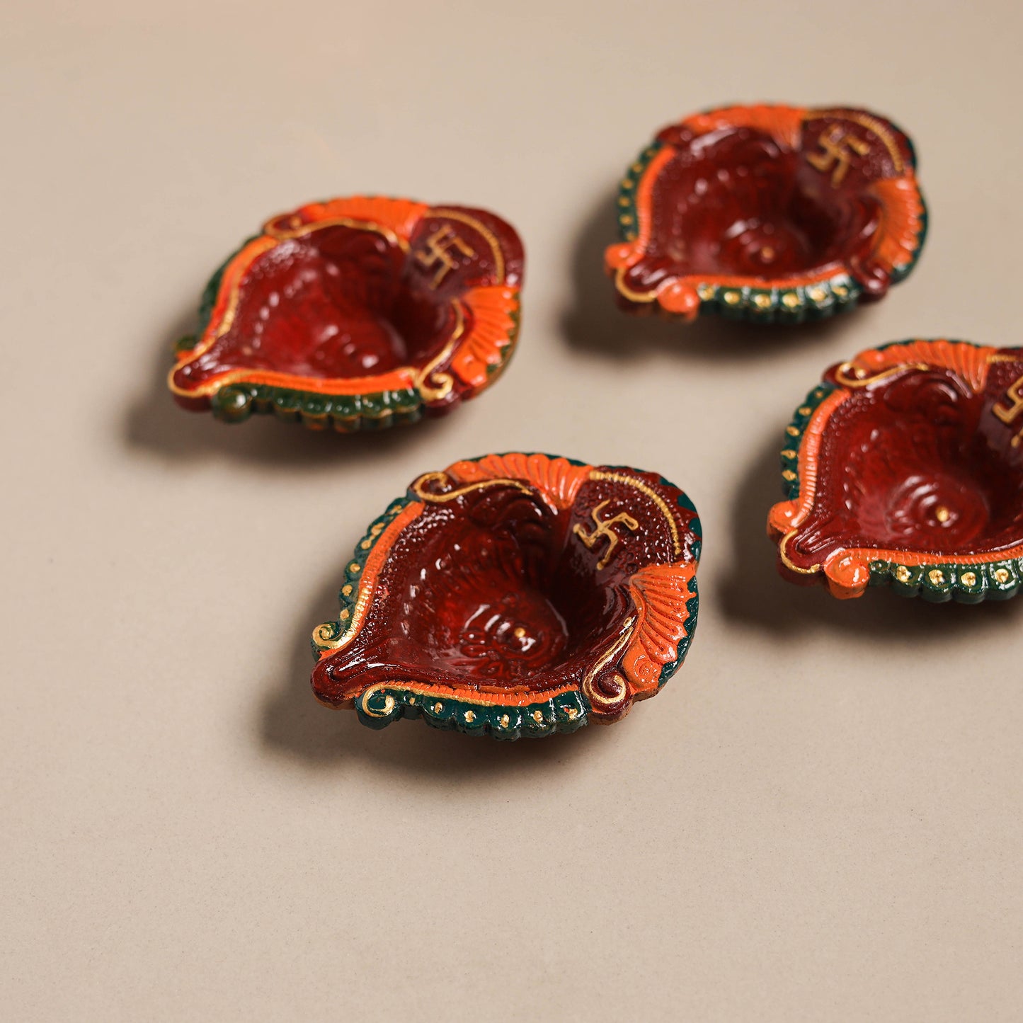 Festive handpainted clay diya (set of 4) 07 - handcrafted