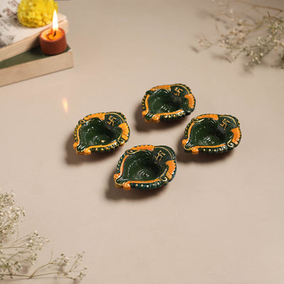 Festive handpainted clay diya (set of 4) 08 - handcrafted