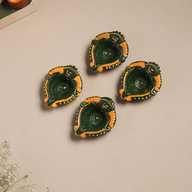 Festive handpainted clay diya (set of 4) 08 - handcrafted