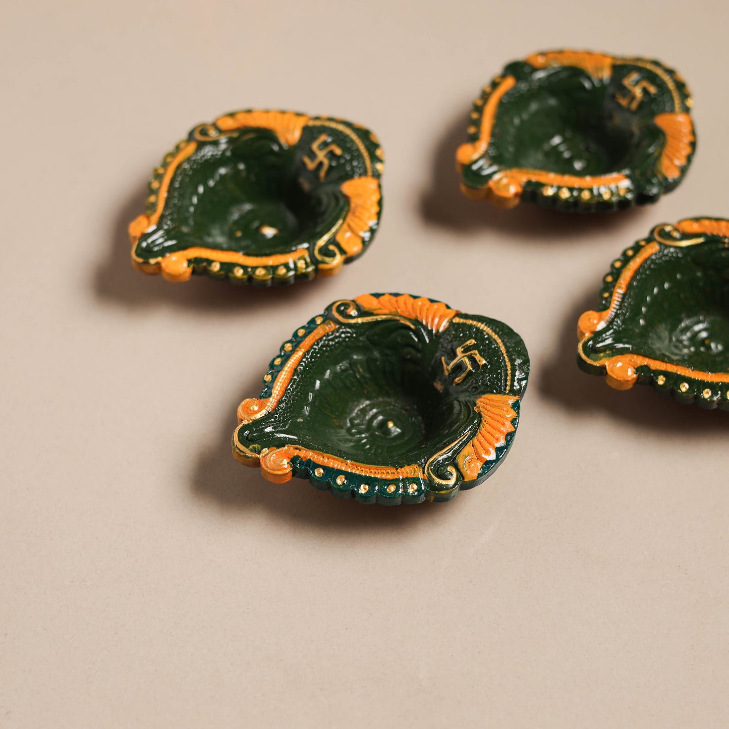 Festive handpainted clay diya (set of 4) 08 - handcrafted