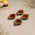 Festive Handpainted Clay Diya (Set of 4) 09