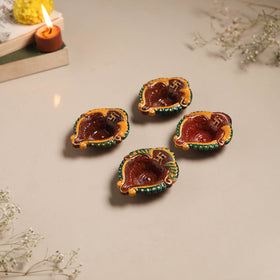 Festive Handpainted Clay Diya (Set of 4) 09