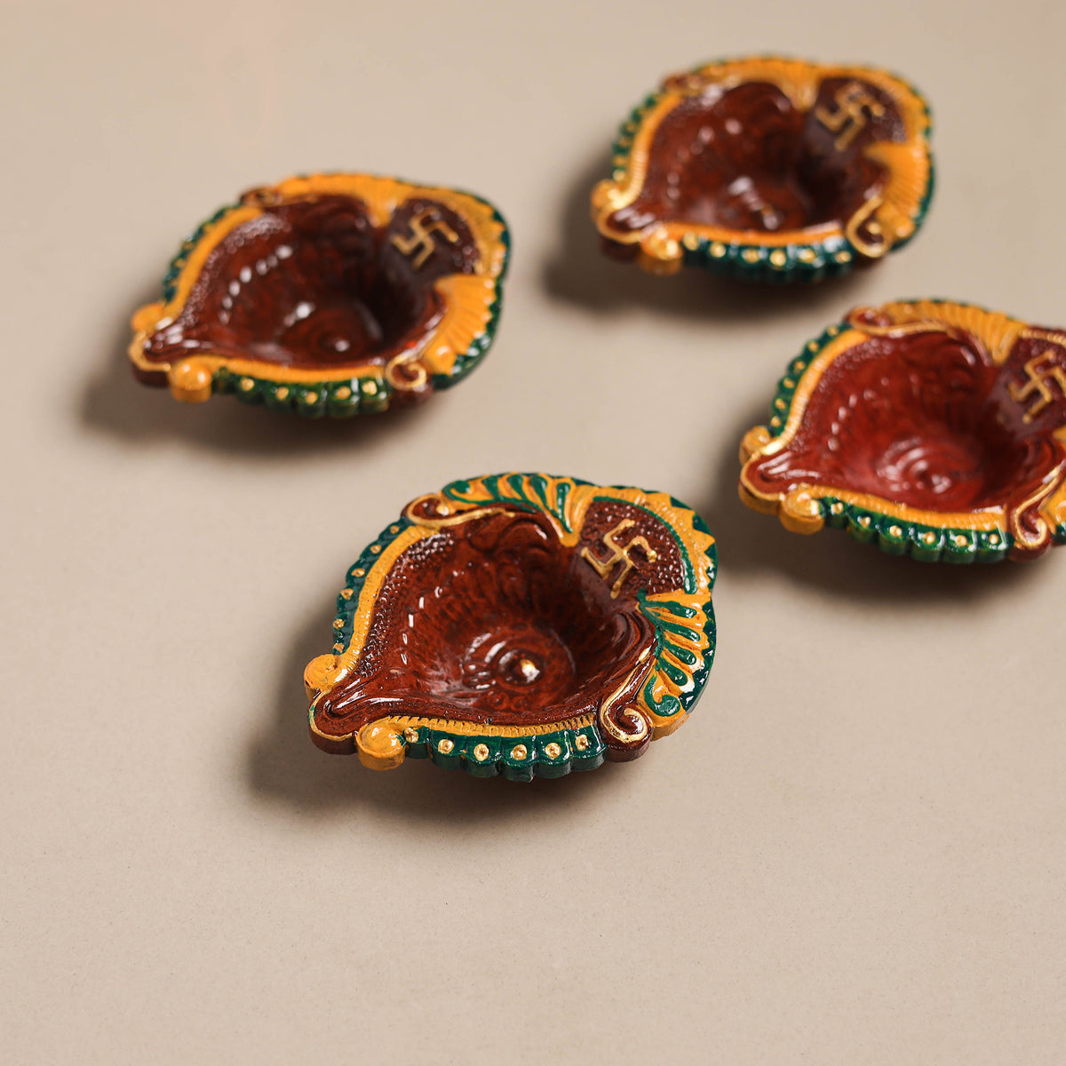 Festive Handpainted Clay Diya (Set of 4) 09
