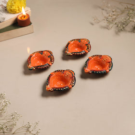 Festive handpainted clay diya (set of 4) 10 - handcrafted