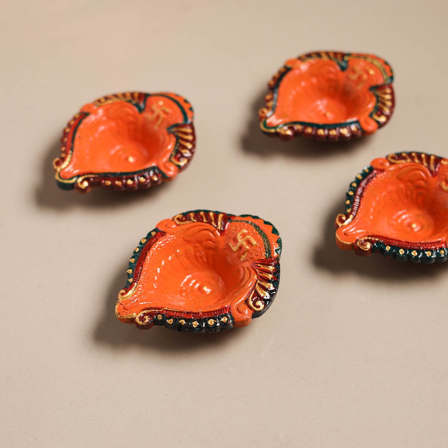 Festive handpainted clay diya (set of 4) 10 - handcrafted