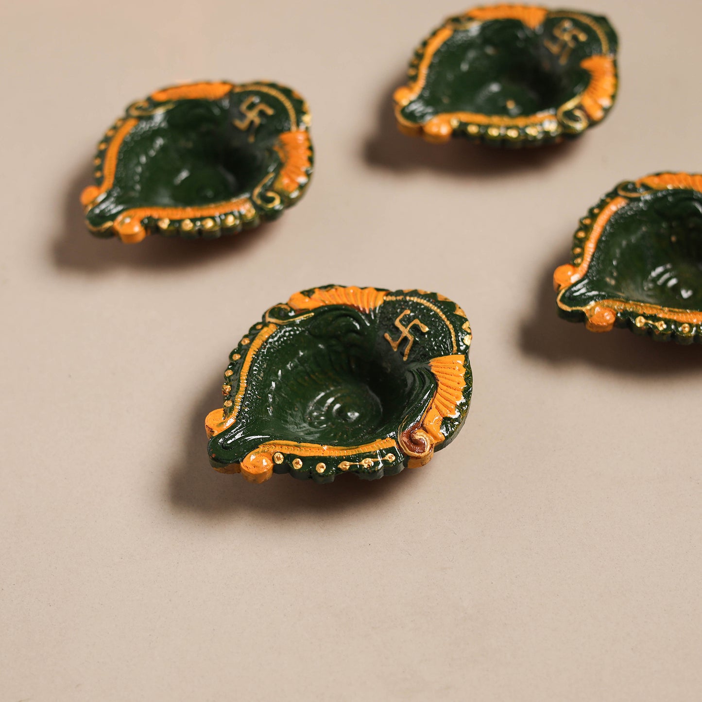 Festive handpainted clay diya (set of 4) 11 - handcrafted