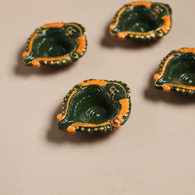 Festive handpainted clay diya (set of 4) 11 - handcrafted