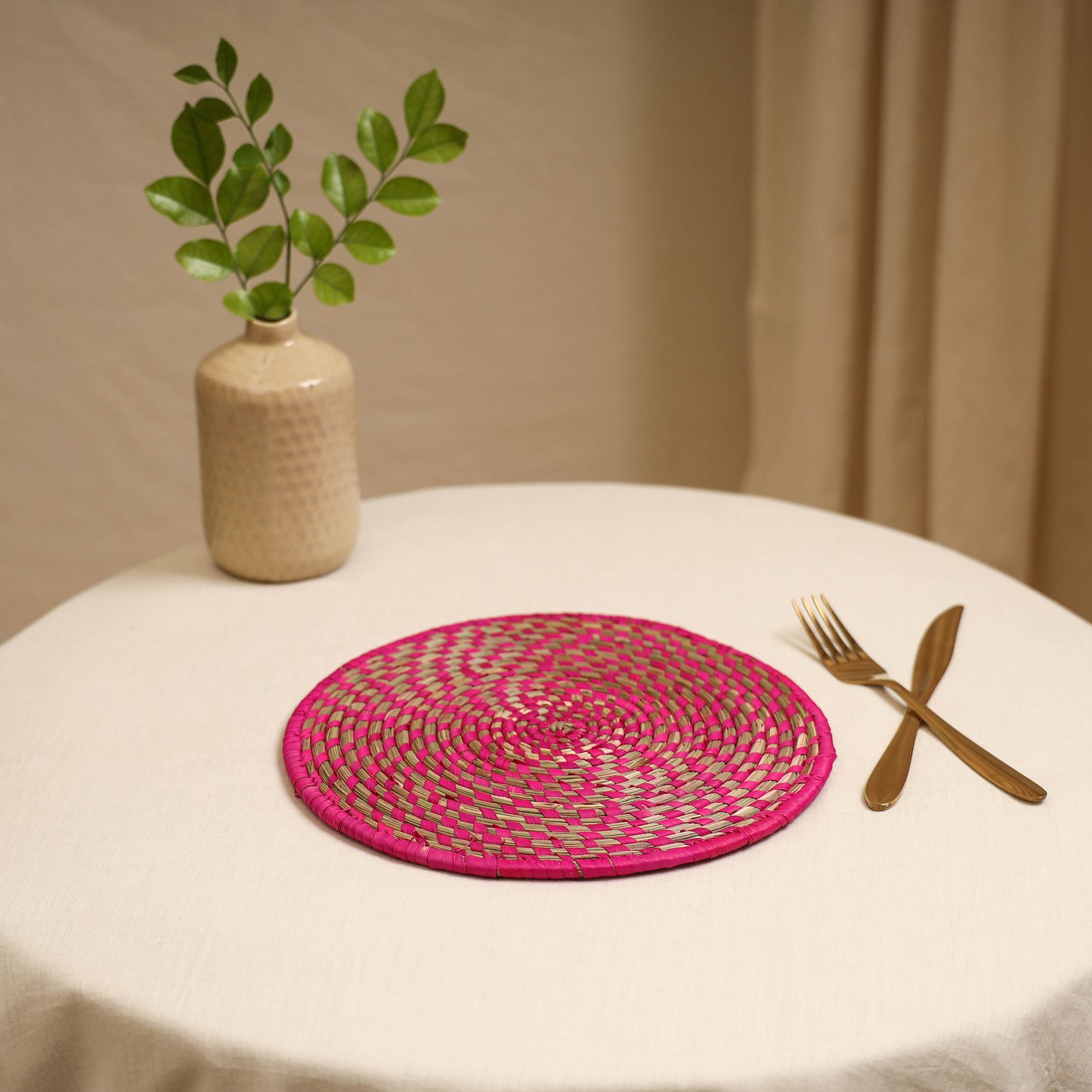 Pink - Handcrafted Eco-Friendly Sabai Grass Spiral Mat 05