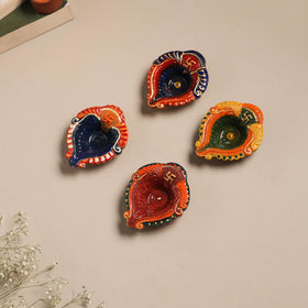 Festive handpainted clay diya (set of 4) 12 - handcrafted
