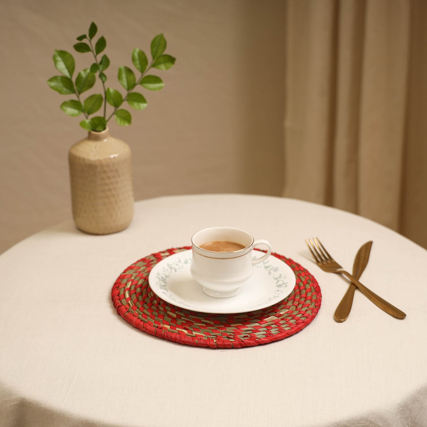 Red - Handcrafted Eco-Friendly Sabai Grass Spiral Mat 08