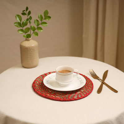 Red - Handcrafted Eco-Friendly Sabai Grass Spiral Mat 08