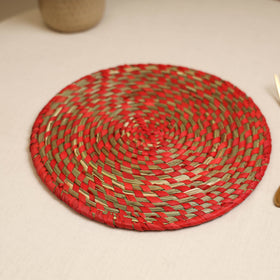Red - Handcrafted Eco-Friendly Sabai Grass Spiral Mat 08