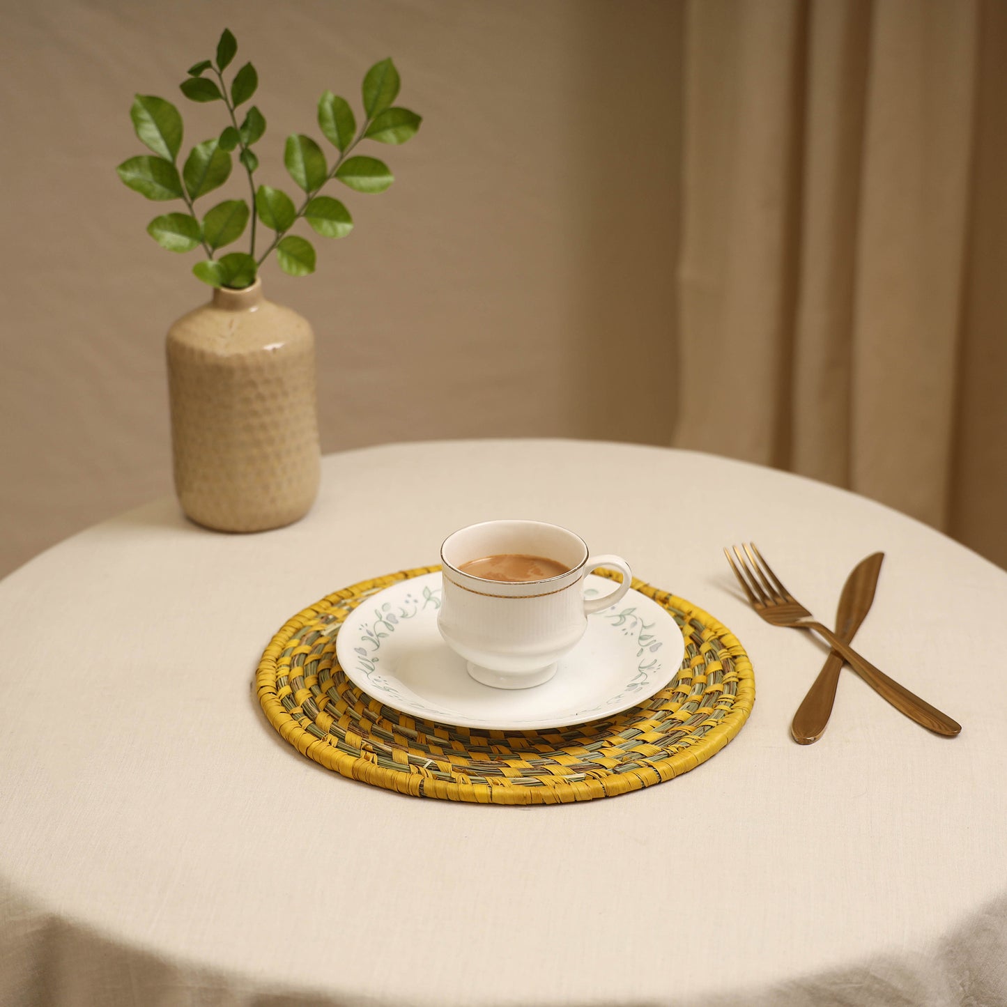 Yellow - Handcrafted Eco-Friendly Sabai Grass Spiral Mat 07