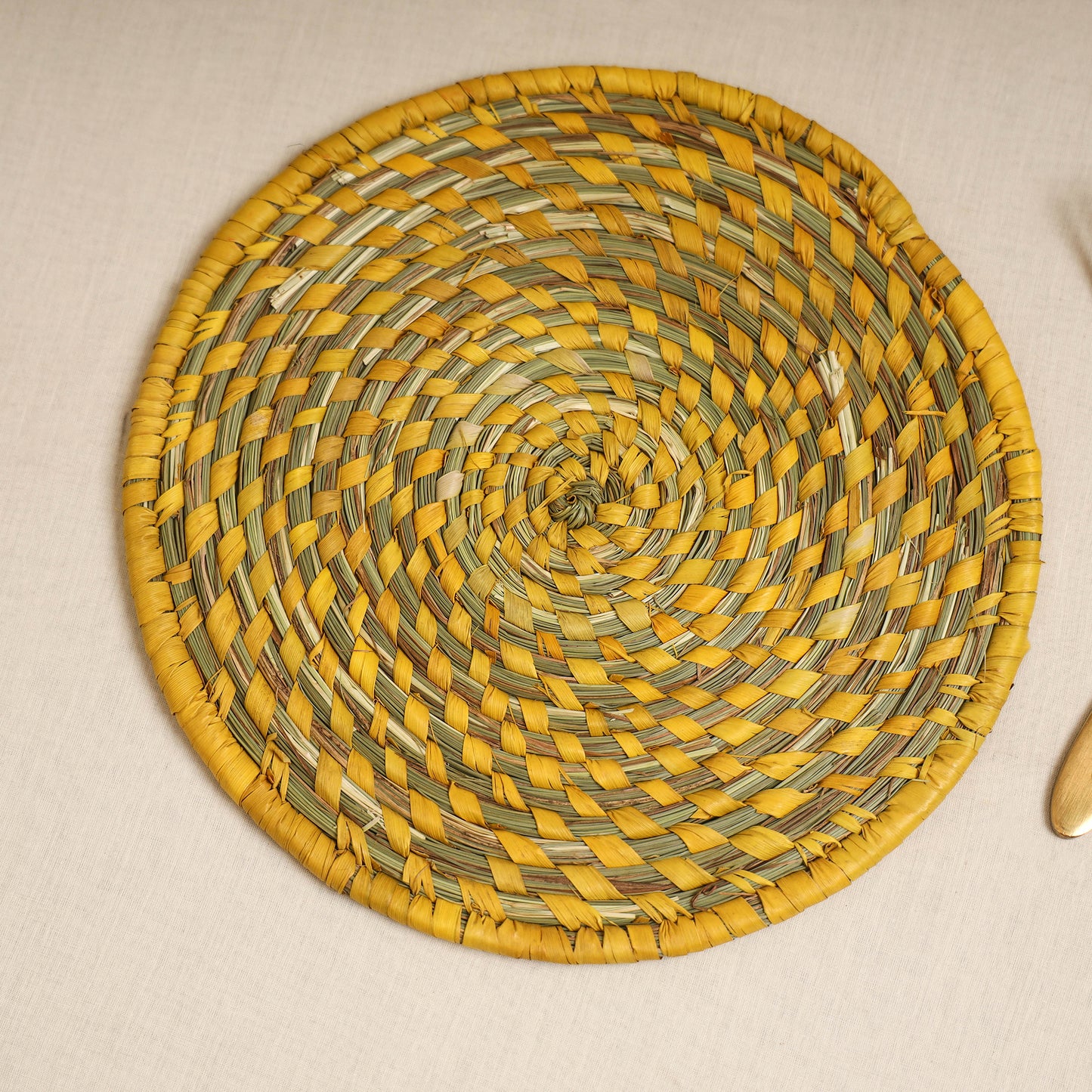 Yellow - Handcrafted Eco-Friendly Sabai Grass Spiral Mat 07