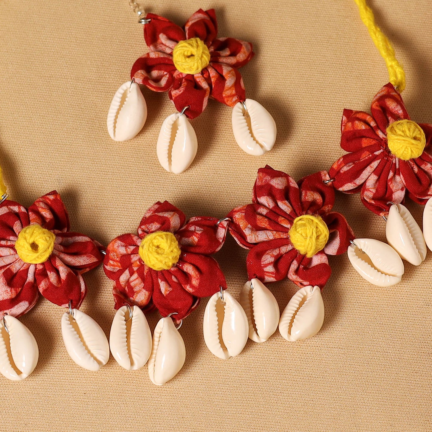 Red - handmade fabart floral jewellery set 03 - handcrafted