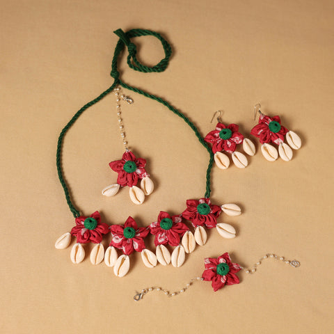 Red - handmade fabart floral jewellery set 08 - handcrafted