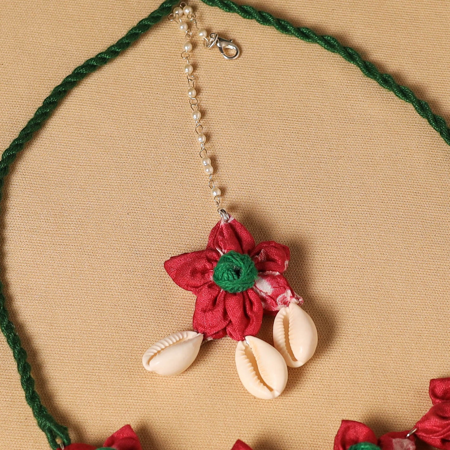 Red - handmade fabart floral jewellery set 08 - handcrafted