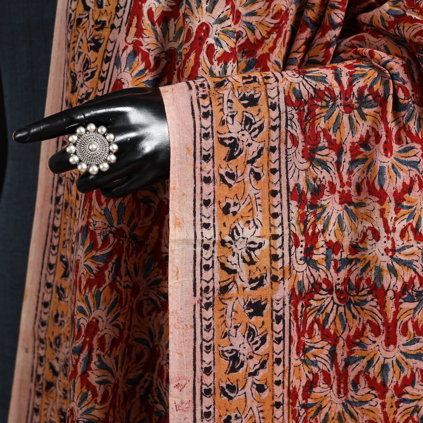 Red - pedana natural dyed cotton kalamkari dupatta 02