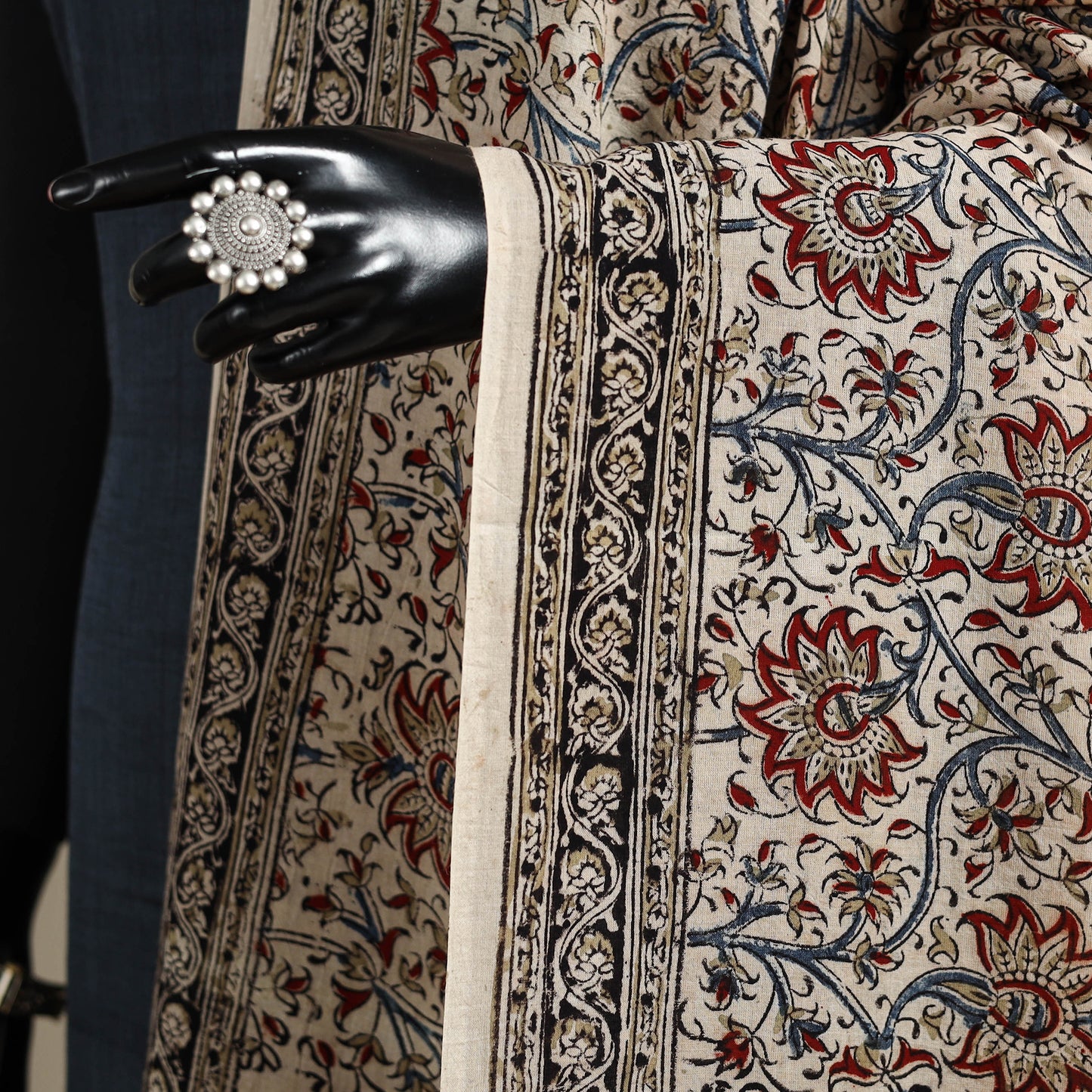 Beige - pedana natural dyed cotton kalamkari dupatta 13