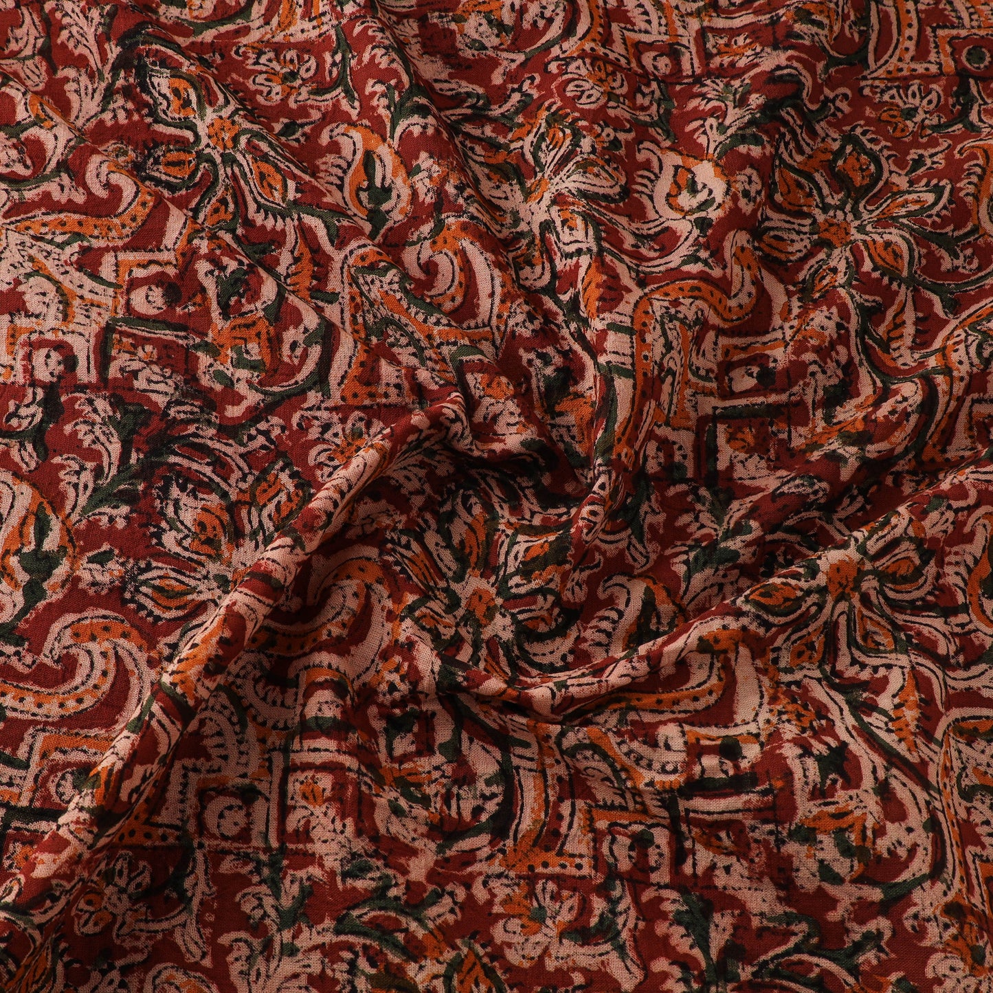 Pedana Hand Block Print Natural Dyed Cotton Kalamkari Fabric 01